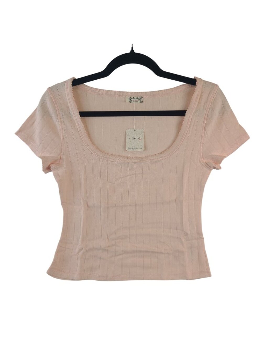 NEW Intimately Free People Peach Dust Ribbed Short Sleeve Scoop Neck Top Size S